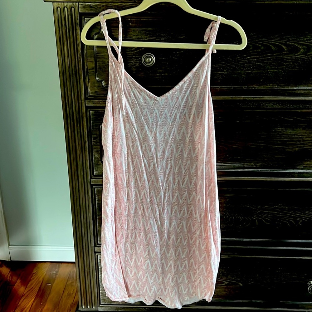 Pink slip dress, v neck tie straps